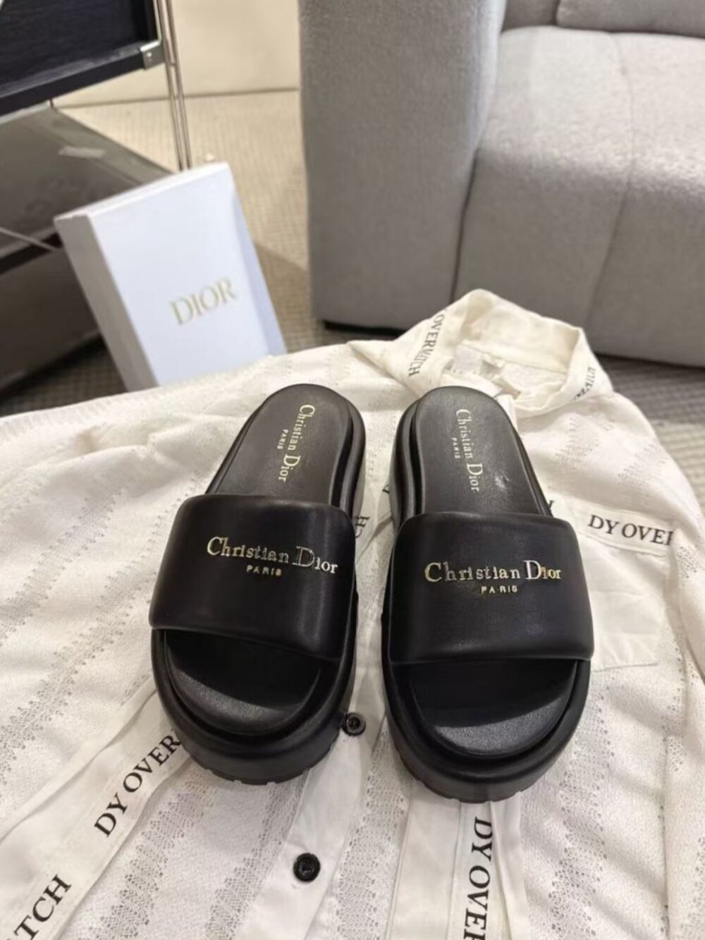 Christian Dior Black Platform Leather Slide Sandals